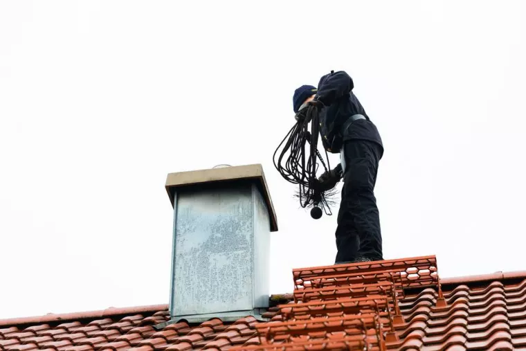 Professionnel pour ravalement d'une ancienne cheminée en brique sur toiture, Bordeaux Rive Droite, SM Nettoyage